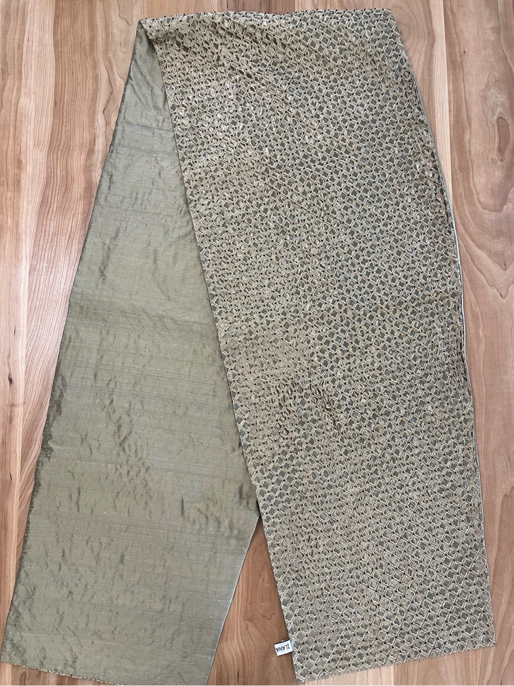 Ilana Wolf Golden Silk Dupioni Beaded Long Reversible Wrap Scarf